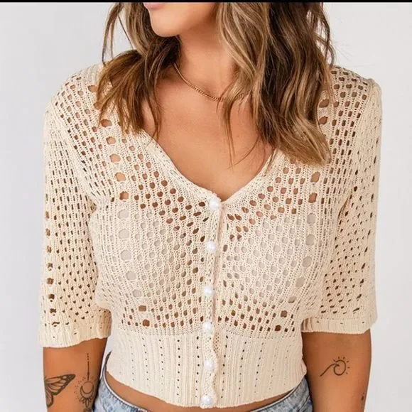 Cropped Crochet Sweater - Picture 2 of 3